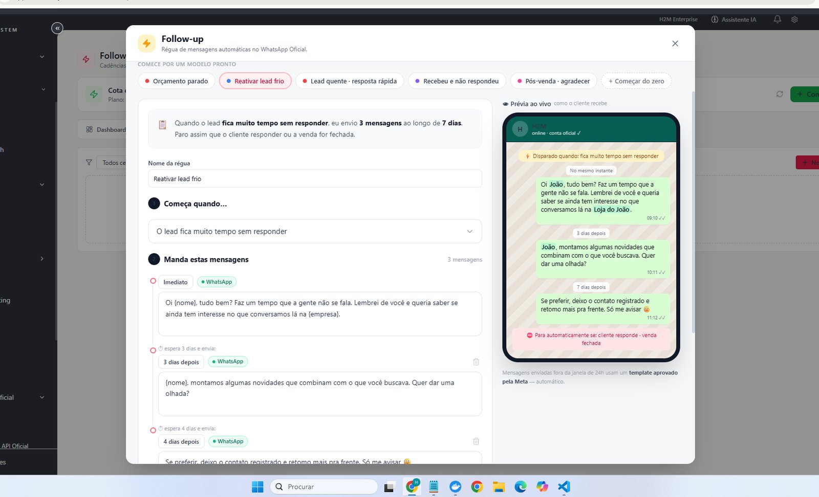 Construtor de régua de follow-up — H2M Ecosystem